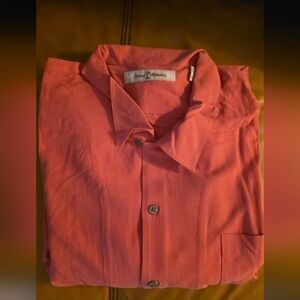 Tommy Bahama Men's Coral Button-Up Silk Shirt. "Net Worth One Olive"